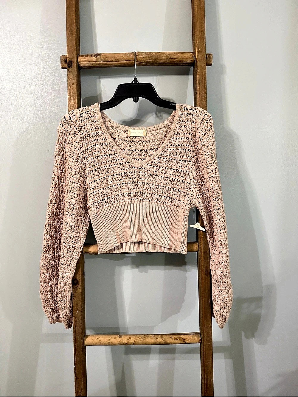 Altar'd State Crochet Cropped V-Neck Knit Sweater Open Work Crop Top Sz S - NWT